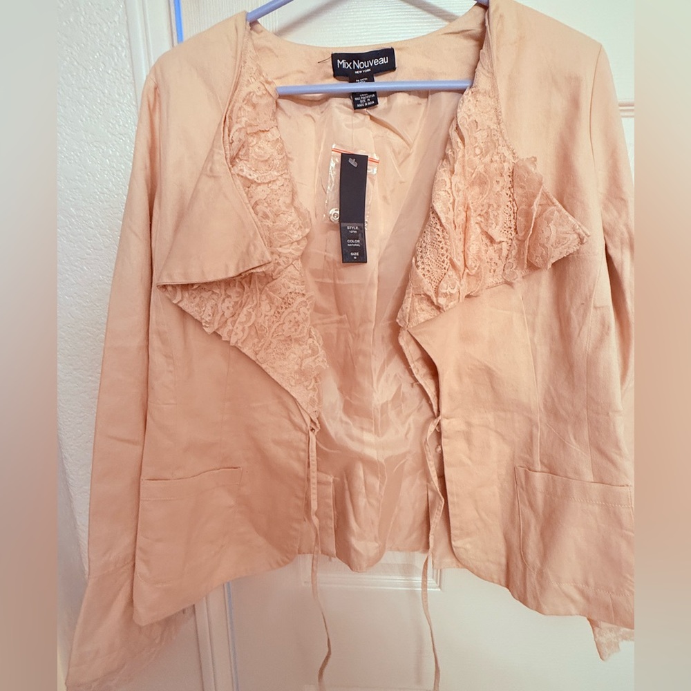 Mix Nouveau Cream color  Lace-Trim Open Front Jacket